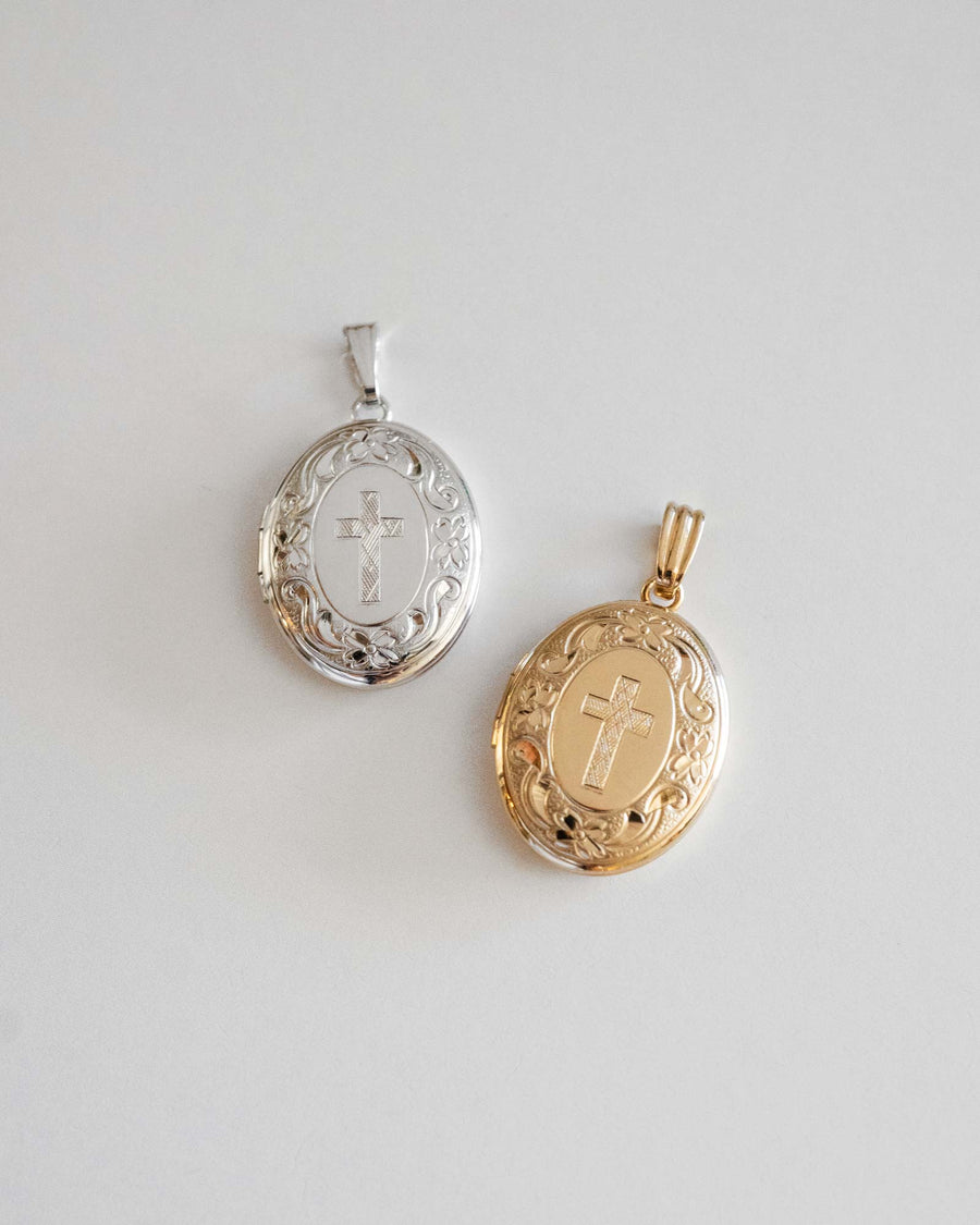 Cross Scribed Oval Locket Charm