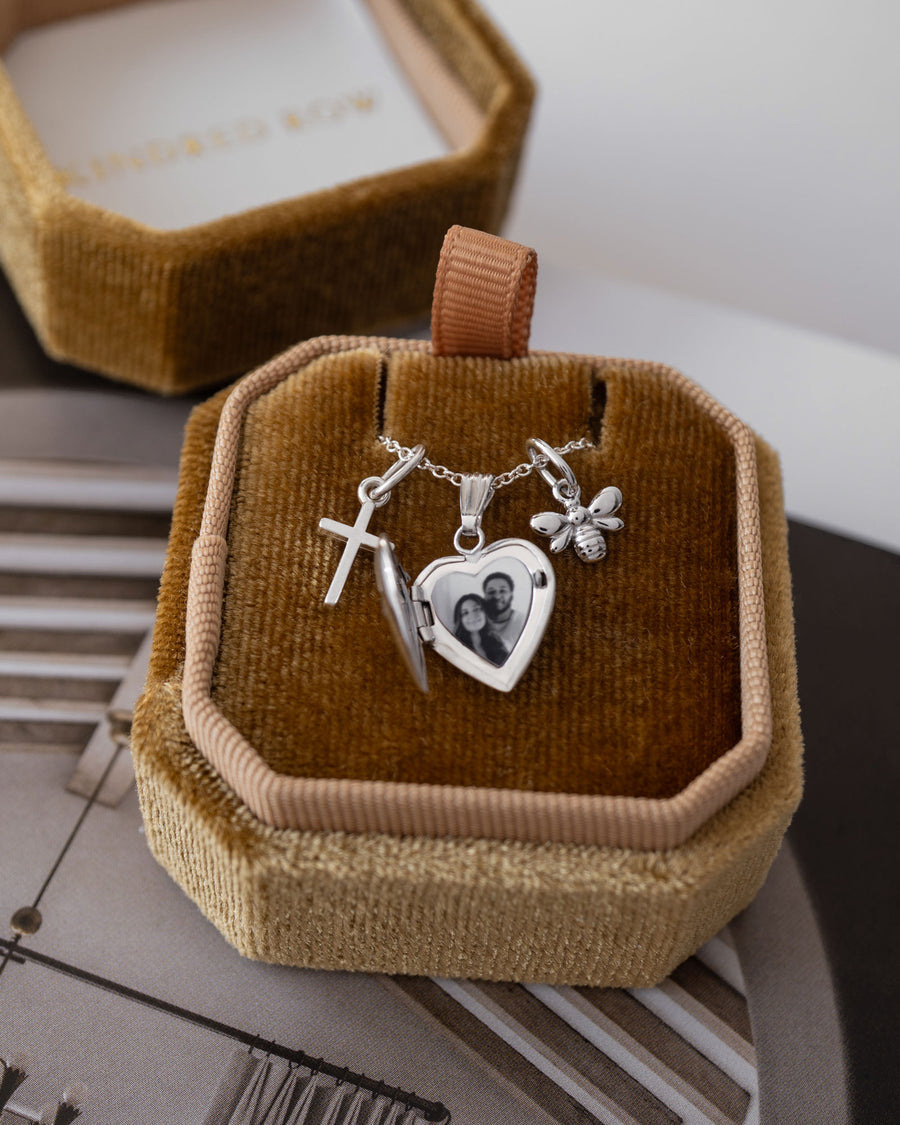 Diamond Starburst Heart Locket Charm - Silver