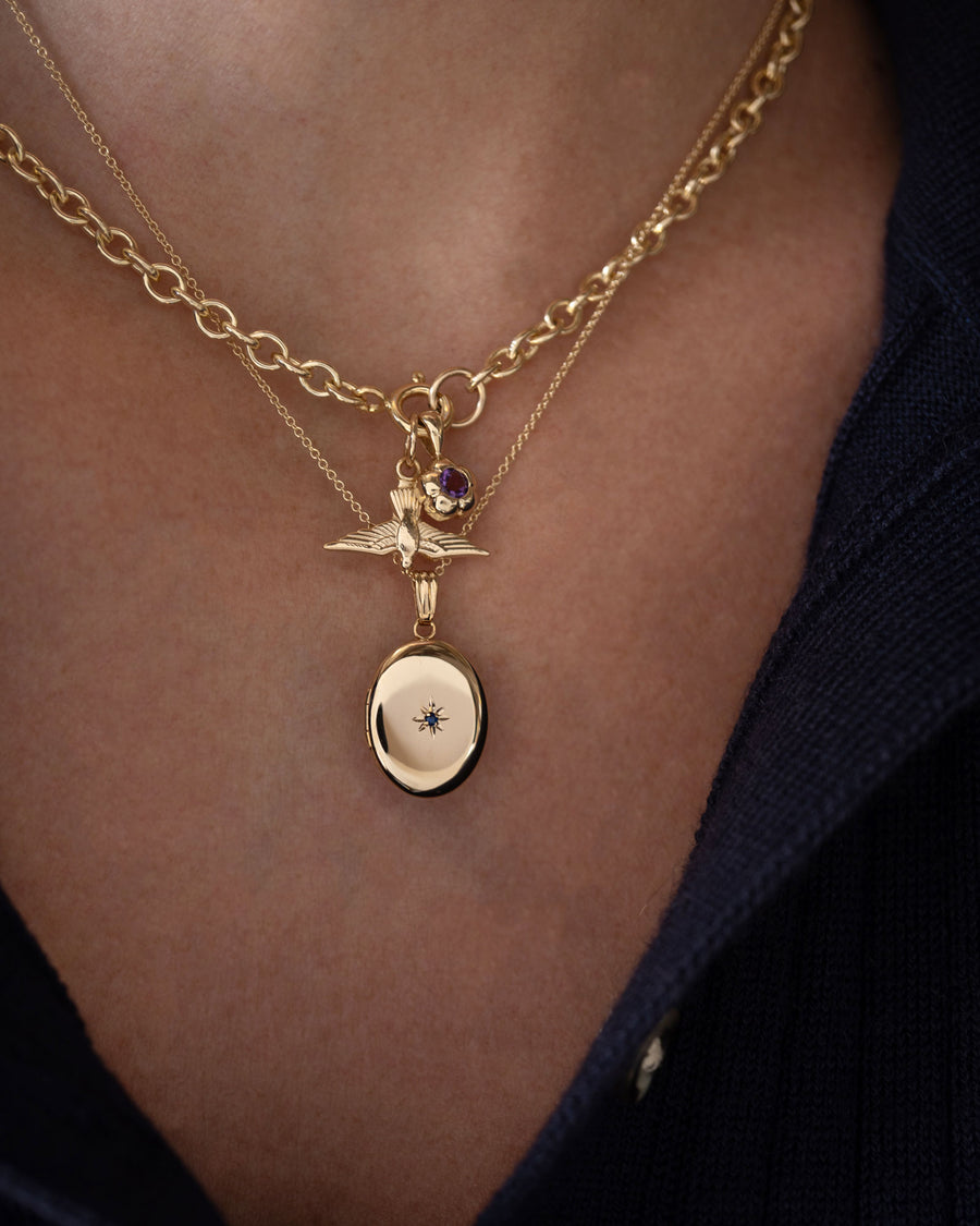 Blue Sapphire Starburst Oval Locket Charm