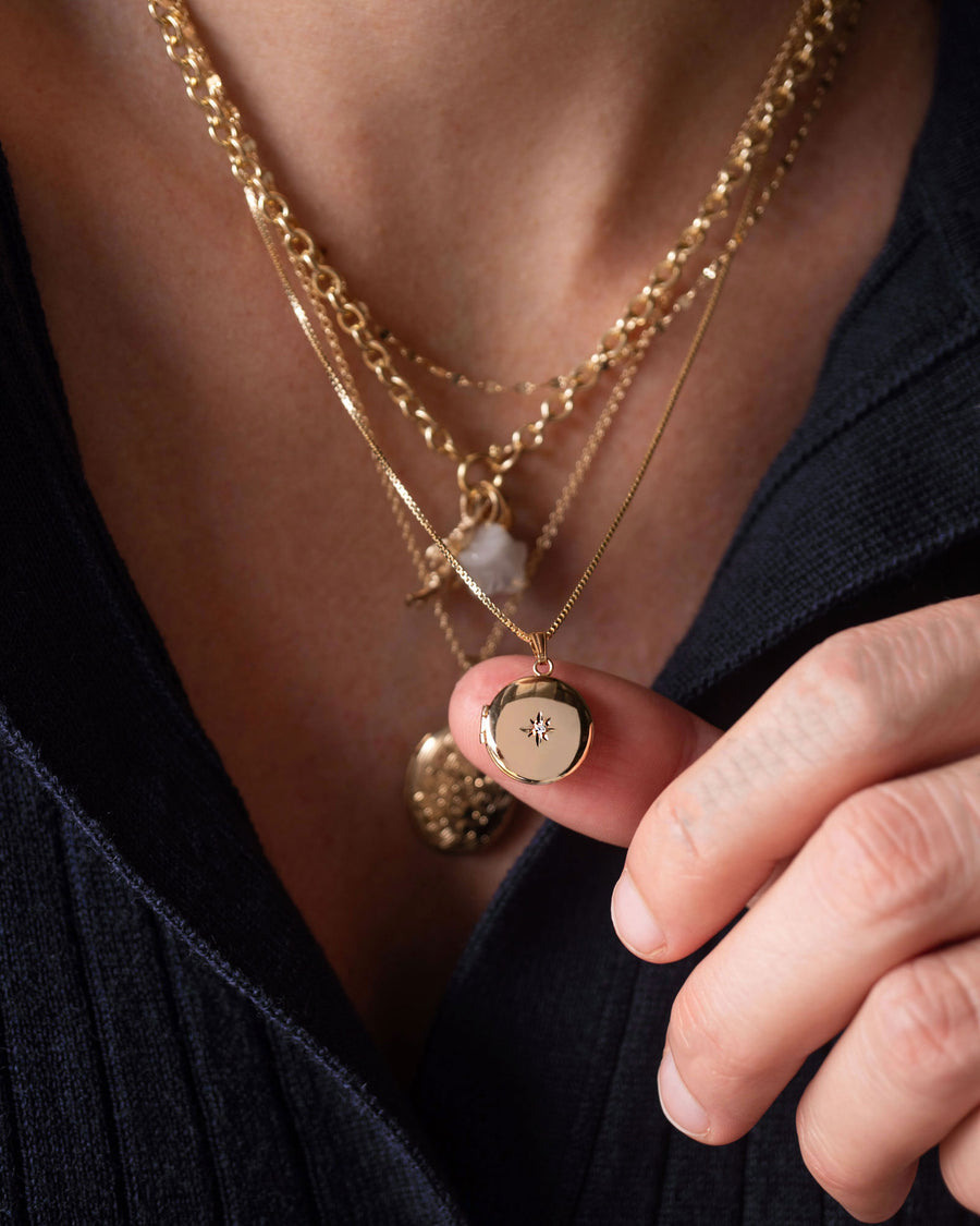 Diamond Starburst Round Locket Charm