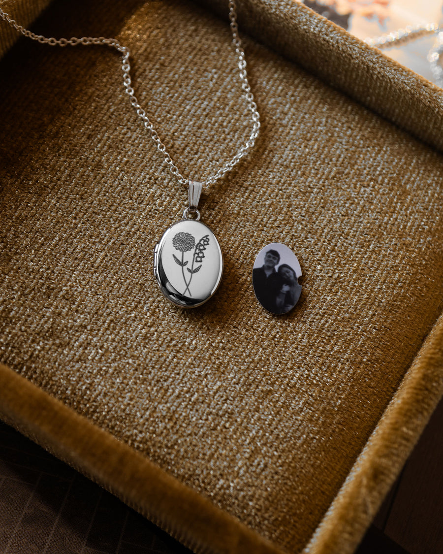 Couples Birth Flower Oval Locket