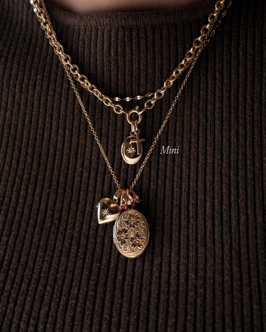 Diamond Starburst Oval Locket Charm