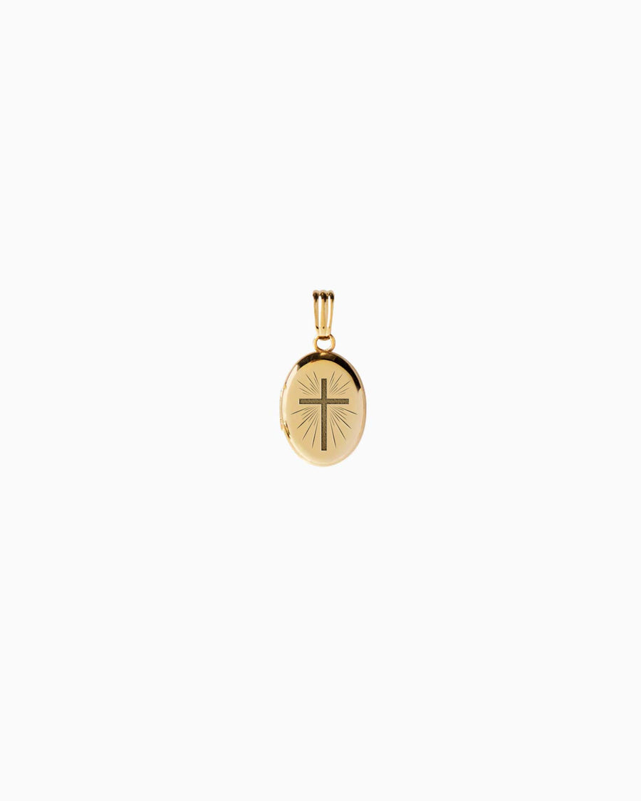 Cross Shine Oval Locket Charm