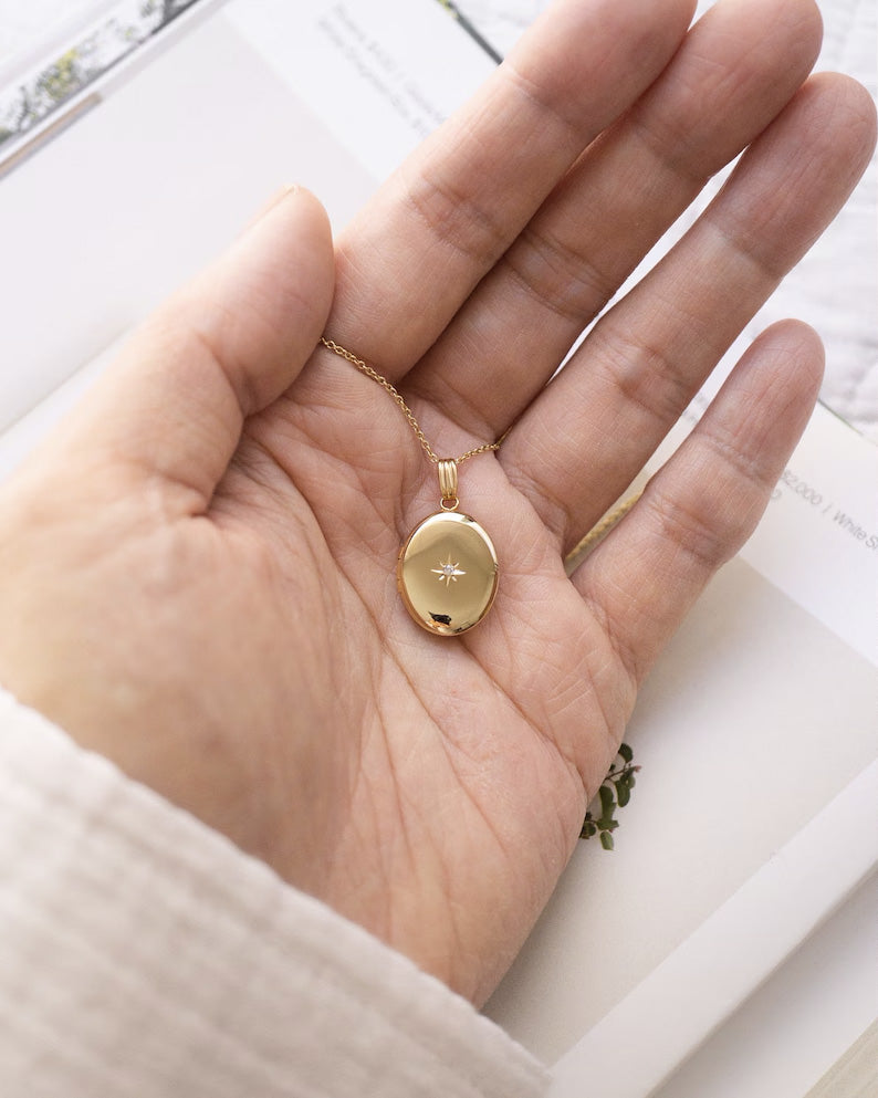 Diamond Starburst Oval Locket