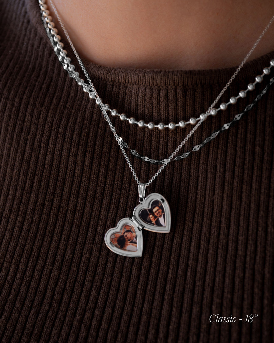 Diamond Starburst Heart Locket - Silver