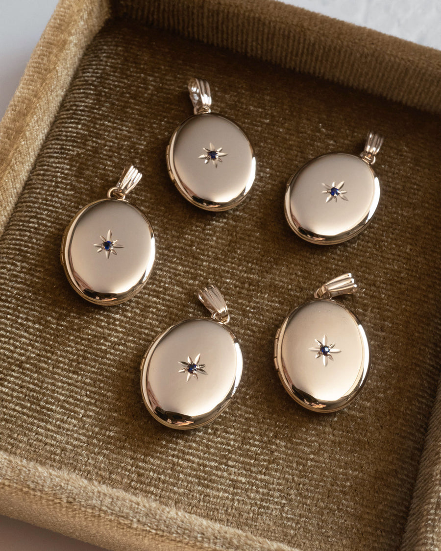 Blue Sapphire Starburst Oval Locket Charm