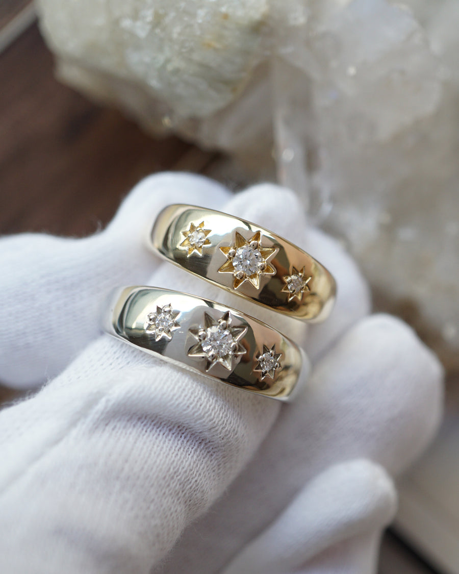 Starburst ring, gypsy ring, vintage gold ring