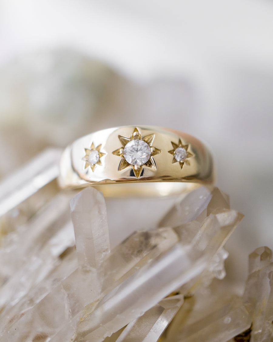 Starburst ring, gypsy ring, vintage gold ring