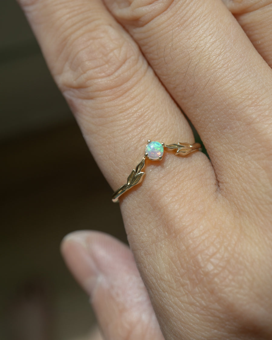 Chevron Leaf Ring, Australian Opal